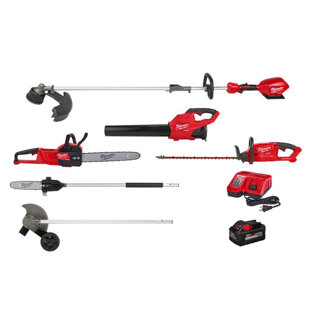 MW M18 FUEL 18-Volt Lithium-Ion QUIK-LOK String TrimmerBlower Combo wChainsaw Hedge Trimmer Edger Pole Saw (6-Tool) 3000-21-2726-20-2727-20-49-16-2718-49-16