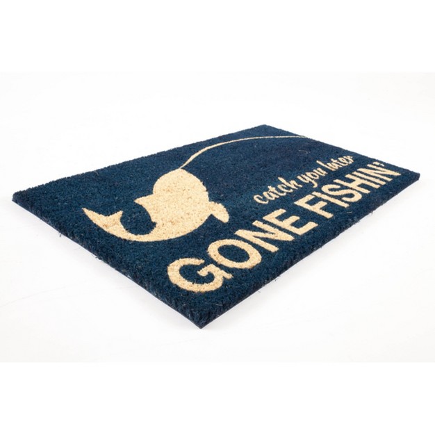 X 2 x27 4 quot Catch You Later Gone Fishin x27 Indoor outdoor Coir Doormat Blue beige Entryways