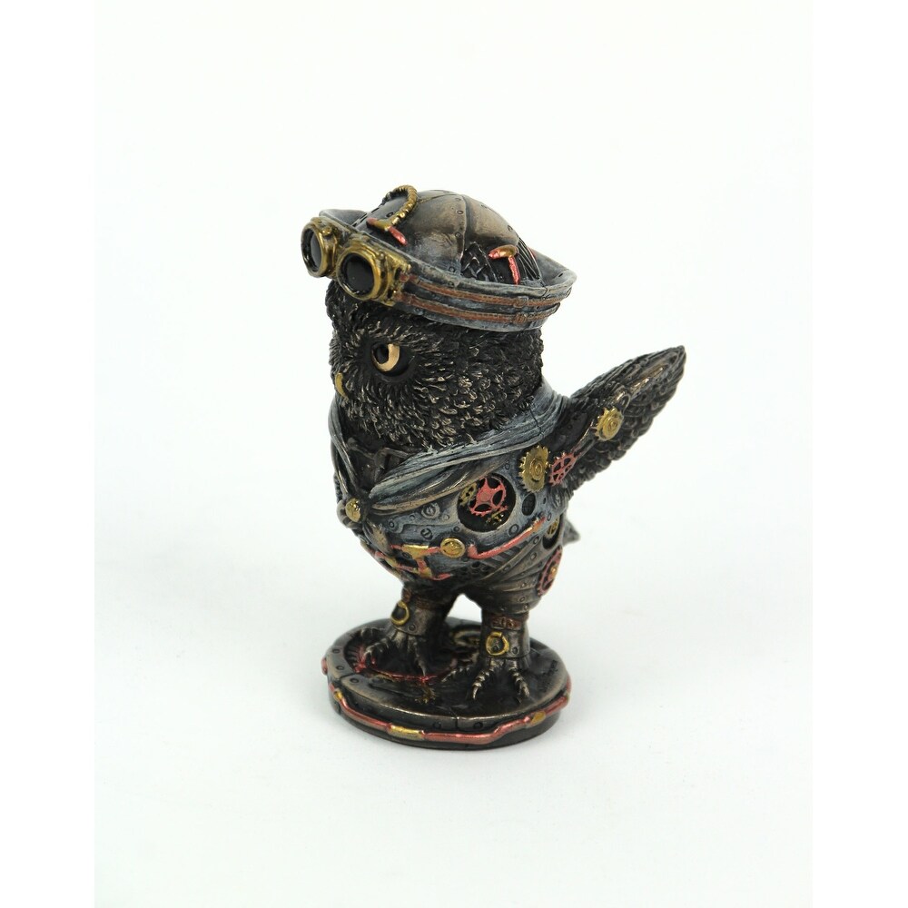 Bronze Finish Dixie Cup Steampunk Submarine Sailor Owl Statue   4 X 2.75 X 3 inches