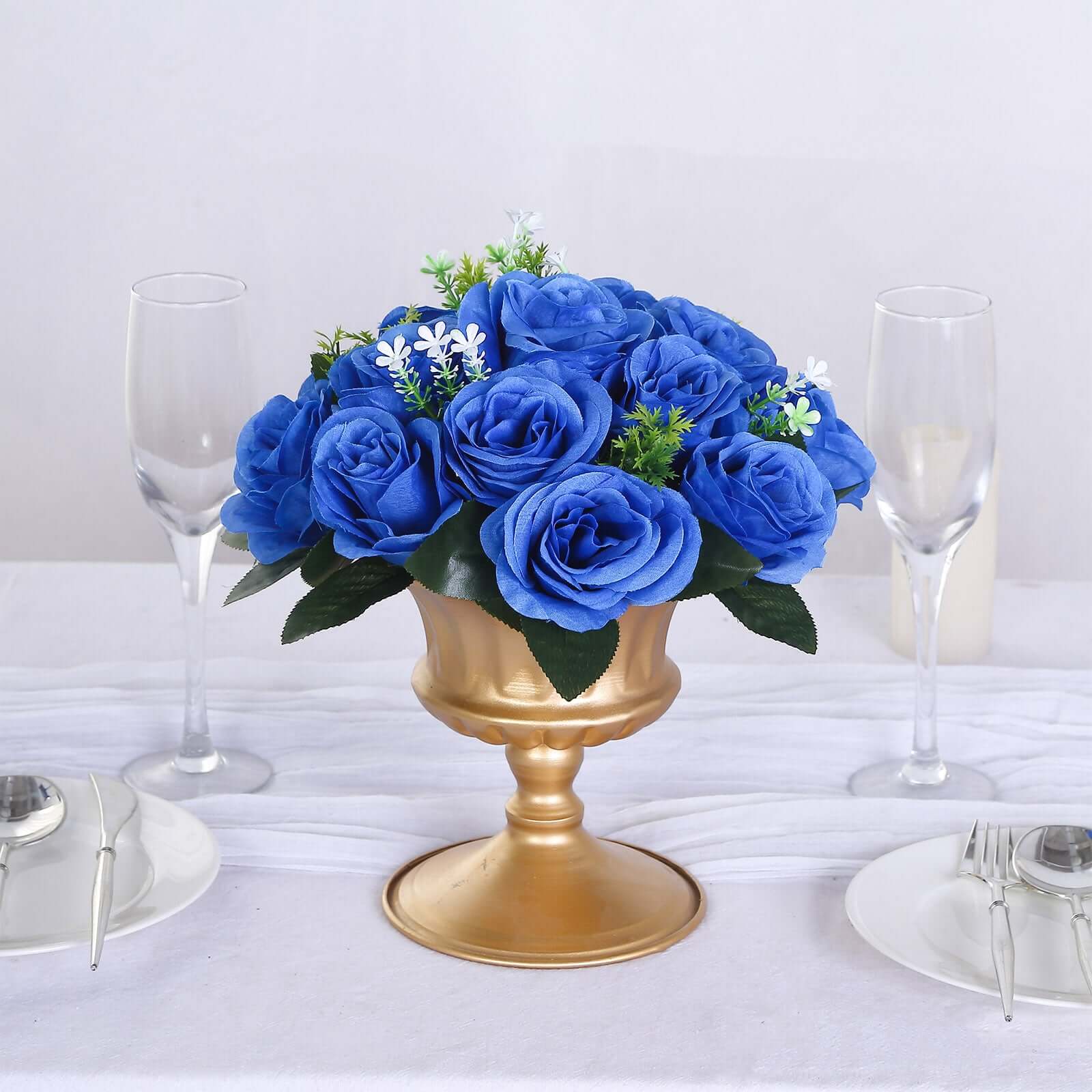 2 Pack Royal Blue Artificial Flower Ball Bouquets For Centerpieces, 15-Head Silk Rose Kissing Balls 10