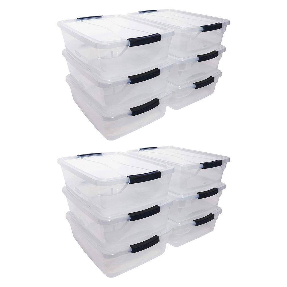 Rubbermaid Cleverstore 16 Qt. Plastic Storage Tote Container w Lid (12 Pack) 2 x RMCC160001-6pack