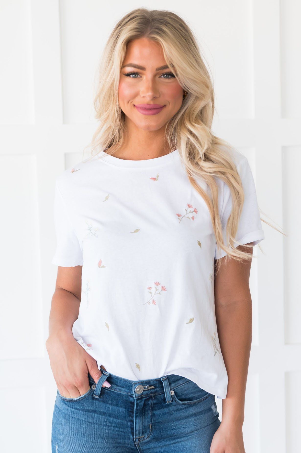 Floral Bliss Embroidered Modest Blouse