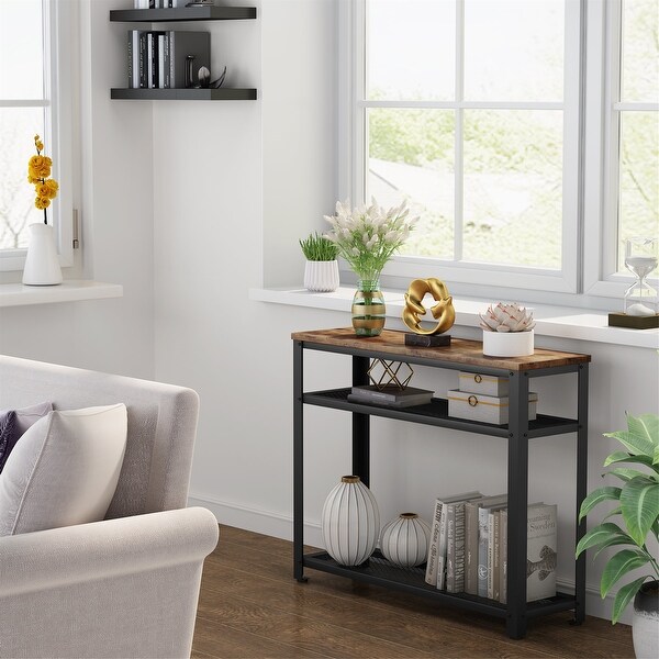 Console Table， Entryway Hallway Table with 2 Mesh Storage Shelves，Sofa Table Behind Couch