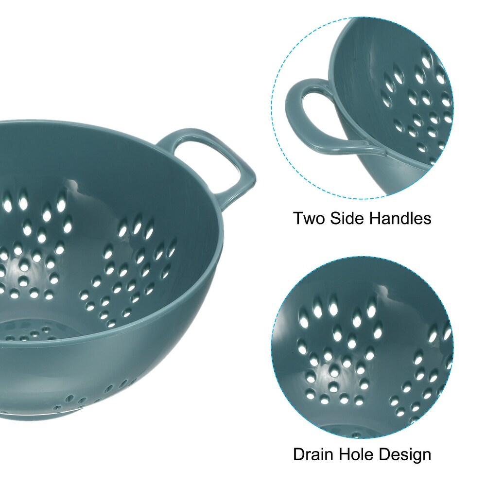 Plastic Deep Colander w Handles 3PCS  Rice Washing Bowl Food Strainer   Light Blue+Army Green+Purple   19cm x 14.8cm x 7.5cm