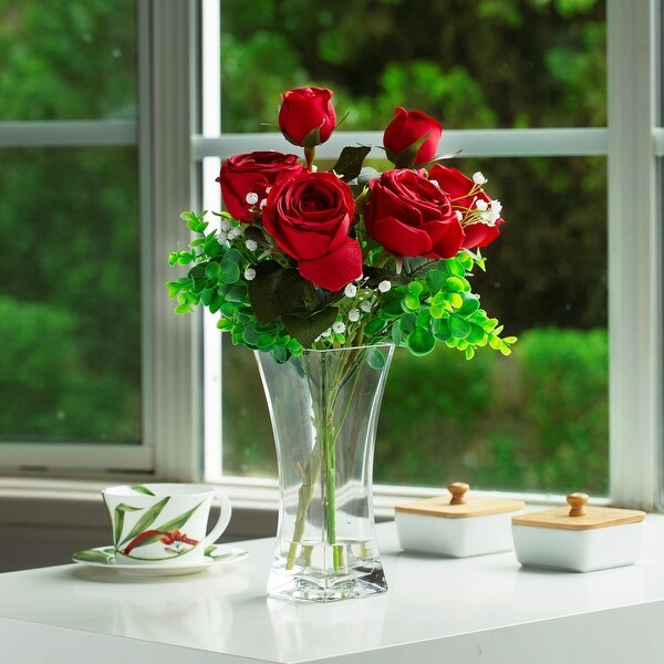 Mixed Artificial Rose Floral Arrangements in Vase Table Centerpieces for Dining Room Decoration