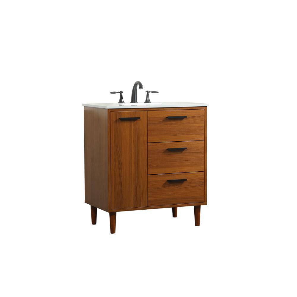 Simply Living 30 in. W x 19 in. D x 34 in. H Bath Vanity in Teak with Ivory White Quartz Top SL141090MTK