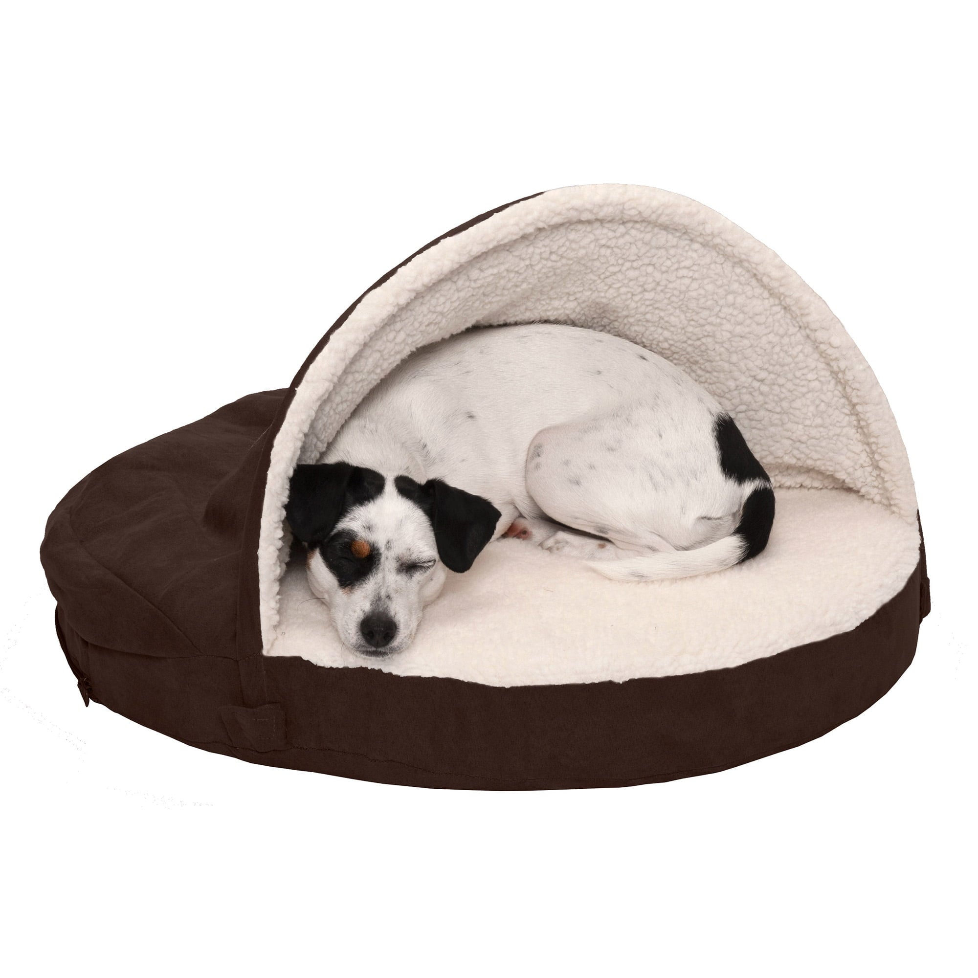 FurHaven | Orthopedic Faux Sheepskin Snuggery Burrow Pet Bed for Dogs and Cats， Espresso， 26-Inch