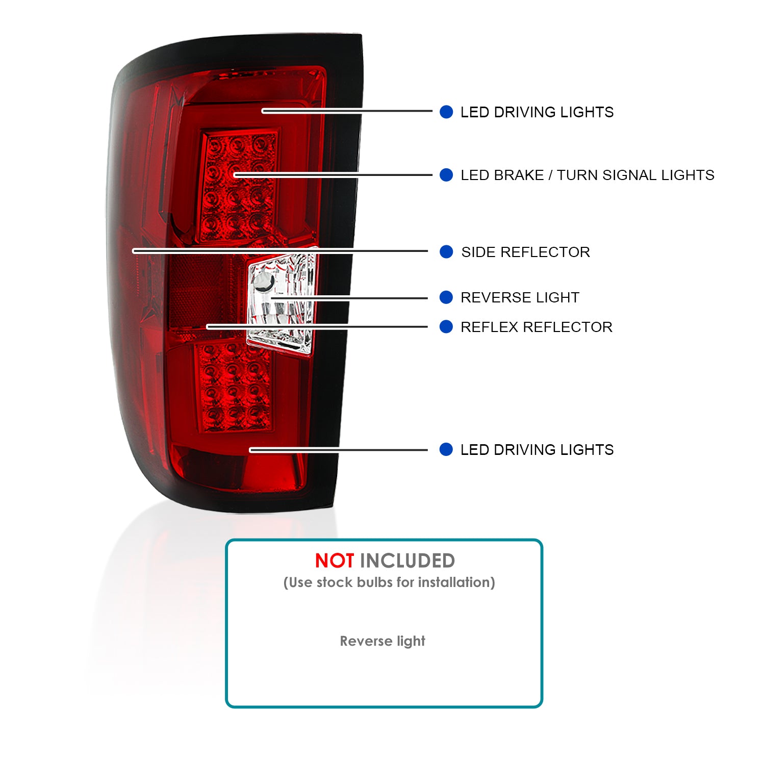 Spec-D Tuning Red Lens LED Bar Tail Lights Compatible with 2014-2018 Chevy Silverado 1500， 2015-2019 Chevy Silverado 2500HD/3500HD， Left + Right Pair Assembly