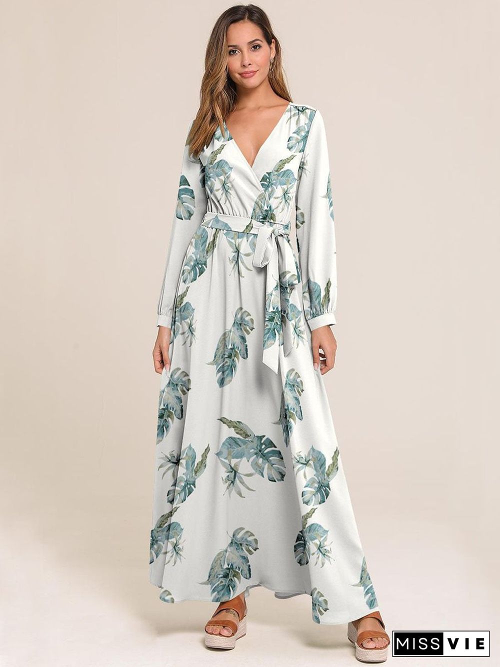 Surplice Neck Floral Print Dress