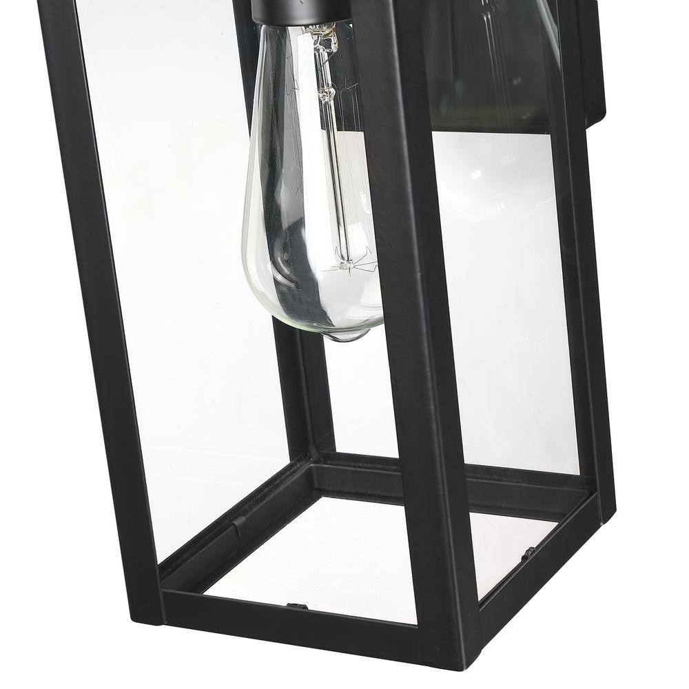 13 in. 1-Light Matte Black Hardwired Outdoor Wall Lantern Modern Sconce with Clear Glass UTO-12151