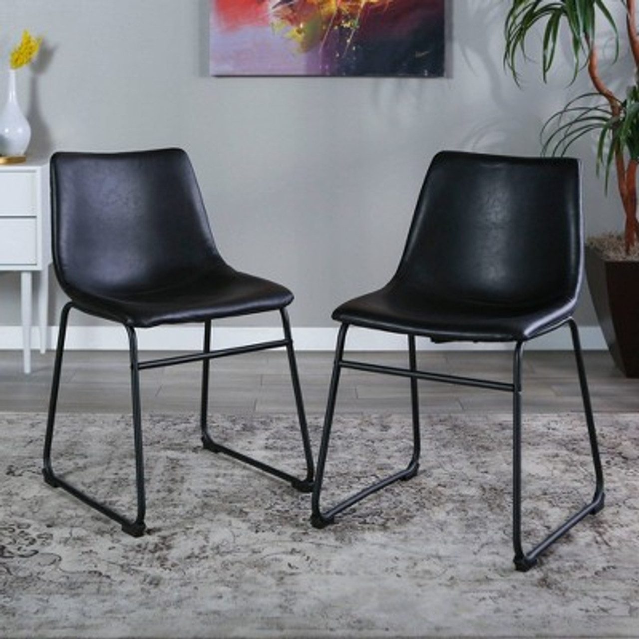 Set of 2 Laslo Modern Upholstered Faux Leather Dining Chairs Black - Saracina Home