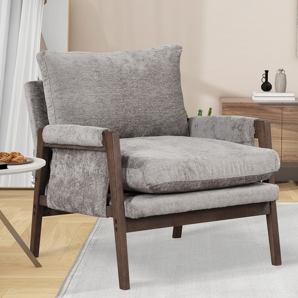 Modern Velvet Accent Chair，Leisure Chair with Solid Wood Frame