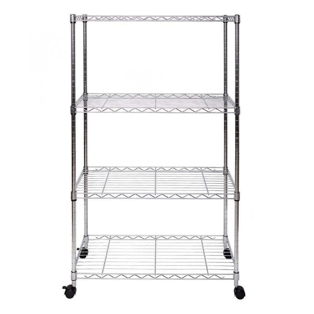 Seville Classics Silver 4-Tier Steel Wire Garage Storage Shelving Unit with Wheels (30 in. W x 49.5 in. H x 14 in. D) WEB674