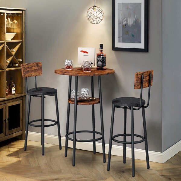 3 Pcs Dining Set， 2-Tier Round Bistro Bar Table and Upholstered Chair