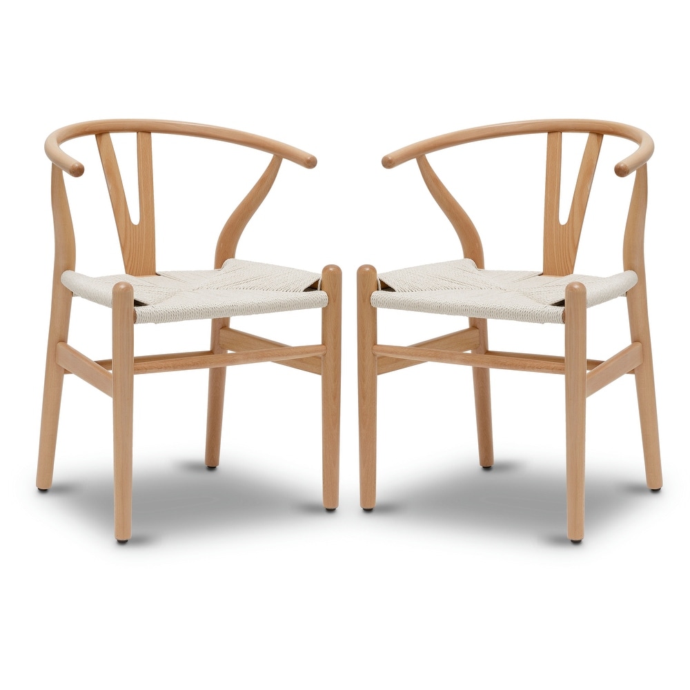 Poly and Bark Weave Chairs   Solid Wood Frame (Set of 2)