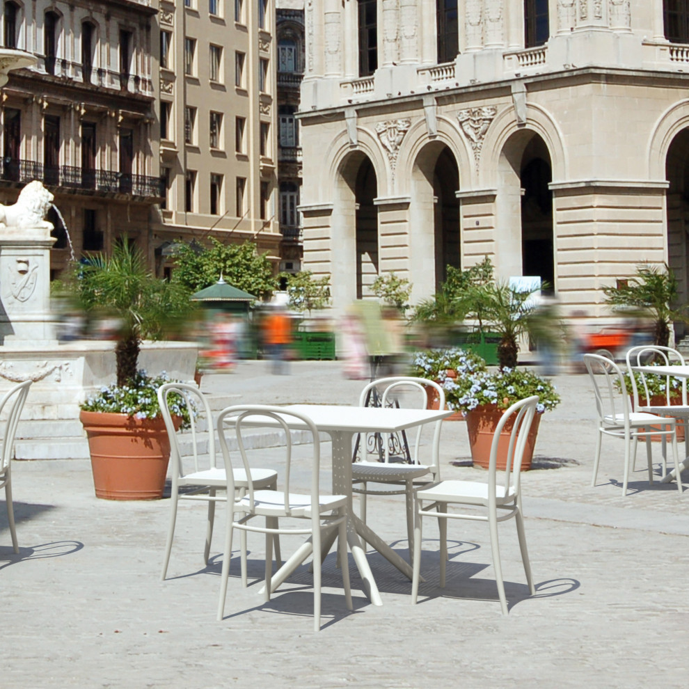 Victor Patio Dining Set With 4 Chairs White   Transitional   Outdoor Dining Sets   by Compamia  Houzz