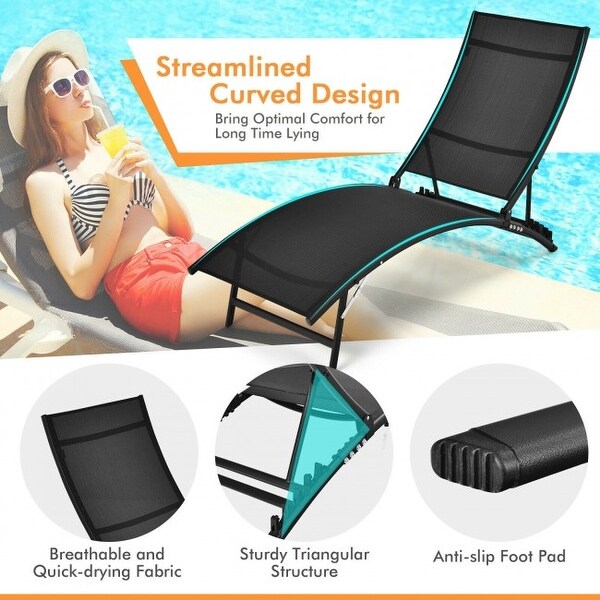 2 Pieces Patio Folding and Stackable Chaise Lounge Chair with 5-Position Adjustment-Black - 67.5