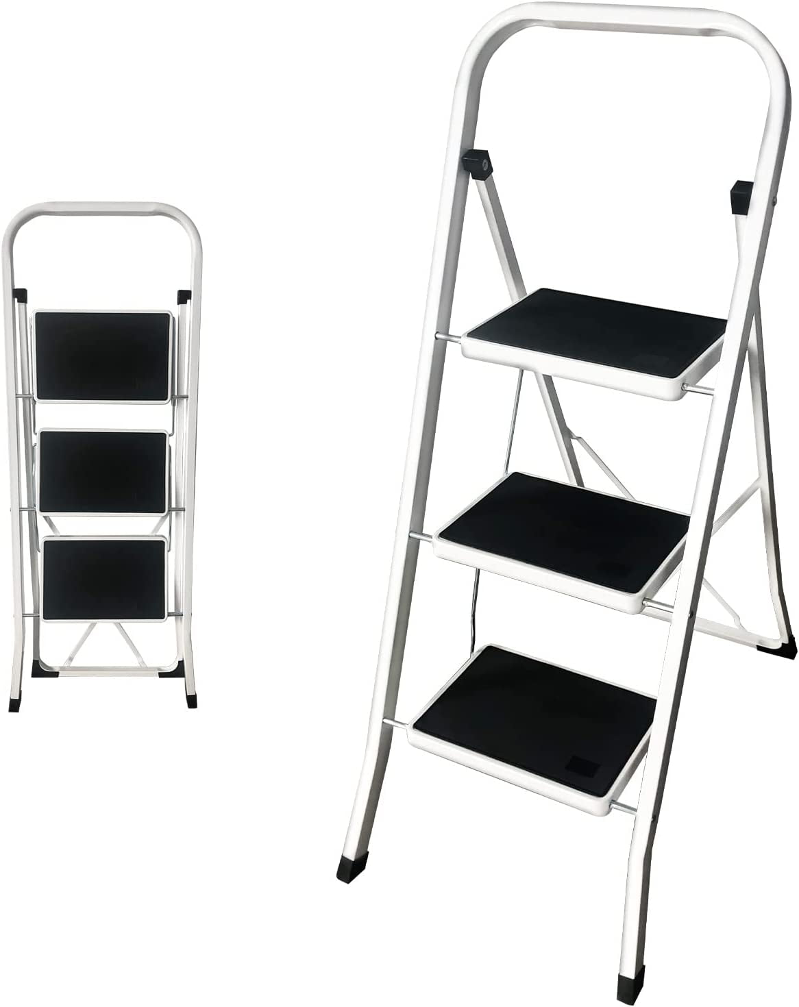 Bowoshen 3 Step Ladder,Heavy Duty Steel,Folding,Portable Kitchen Stool With Anti-Slip Mat,Ideal for Home/Kitchen/Garage/Office/Market/Garden