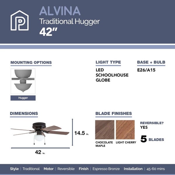 Prominence Home Alvina Ceiling Fan， Traditional， Hugger / Low Profile， LED Globe Light， Bronze - 42-inch Shopping - The Best Deals on Ceiling Fans | 31036780