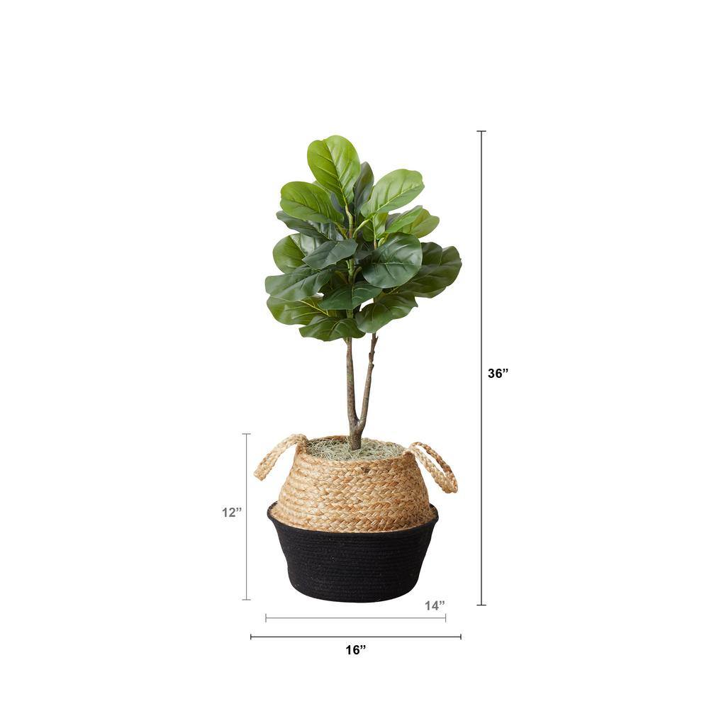 Nearly Natural 3 ft. Artificial Fiddle Leaf Fig Tree with Handmade Cotton and Jute Woven Planter DIY Kit (Set of 2) P1908-S2-BK