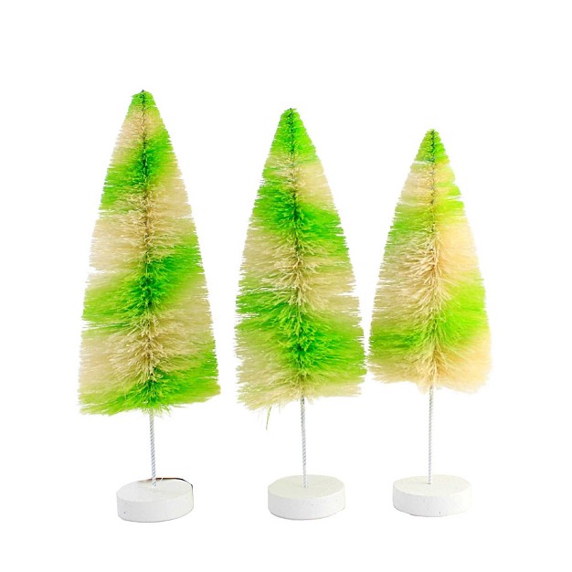 Halloween Lime Stripes Delight Three Bottle Brush Trees 12 Inches Bottle Brush Trees Lc1633 Sisal Green