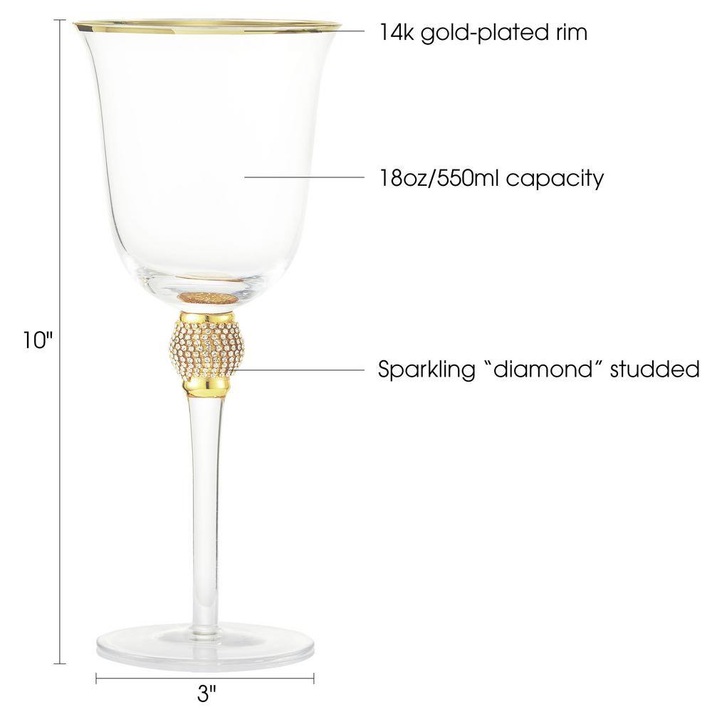 (Set of 6)  Luxurious Rose and White 18 oz. Wine Glass with Dazzling Rhinestone Design and Gold tone Rim BW-CZ0145Gx6