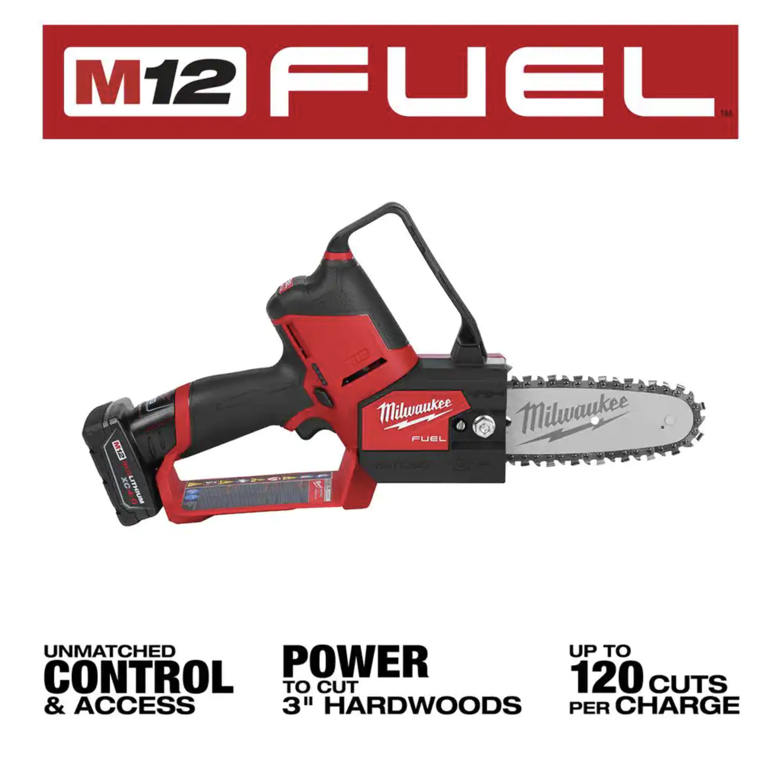 Milwaukee M12 FUEL 12-Volt Lithium-Ion Brushless Cordless 6 in. HATCHET Chainsaw Kit with 6.0 Ah and 4.0 Ah Battery， Charger (2527-21-48-11-2460)