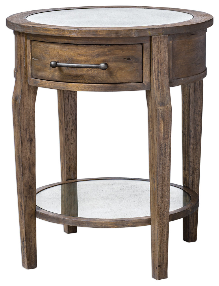 Classic Round Light Wood Accent Table  Drawer Mirrored Transitional Elegant   Rustic   Side Tables And End Tables   by My Swanky Home  Houzz