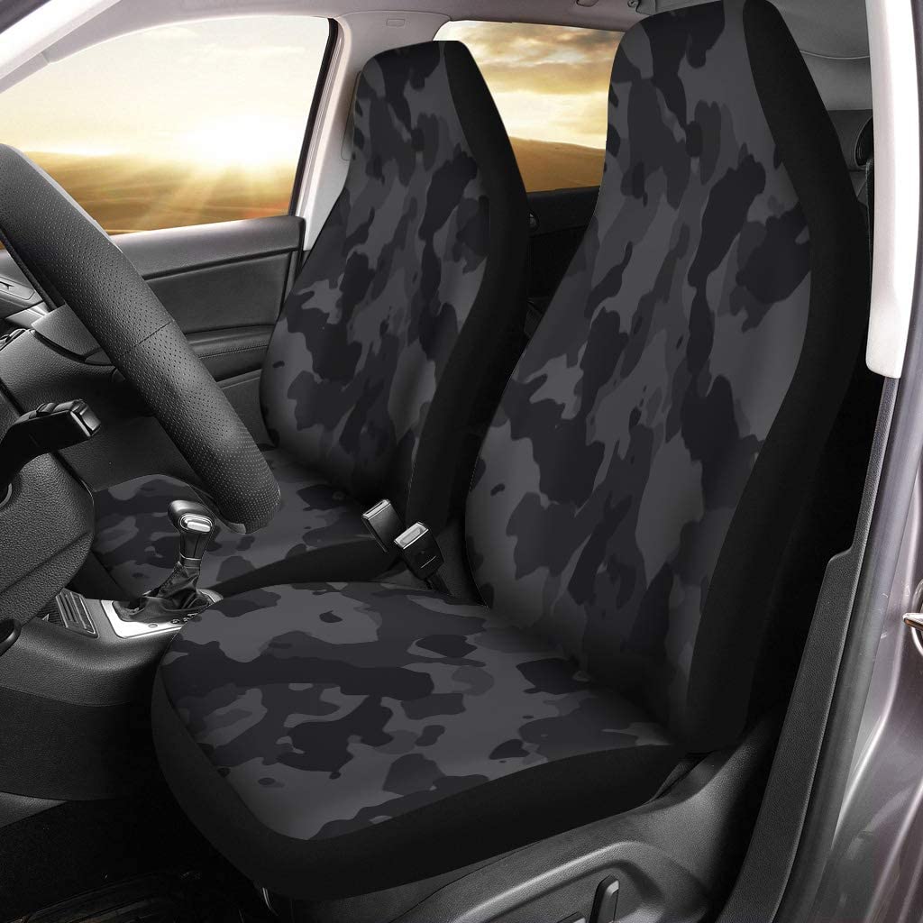 FMSHPON Set of 2 Car Seat Covers Gray Camo Black Urban Camouflage Pattern Camoflauge Dark Universal Auto Front Seats Protector Fits for Car，SUV Sedan，Truck