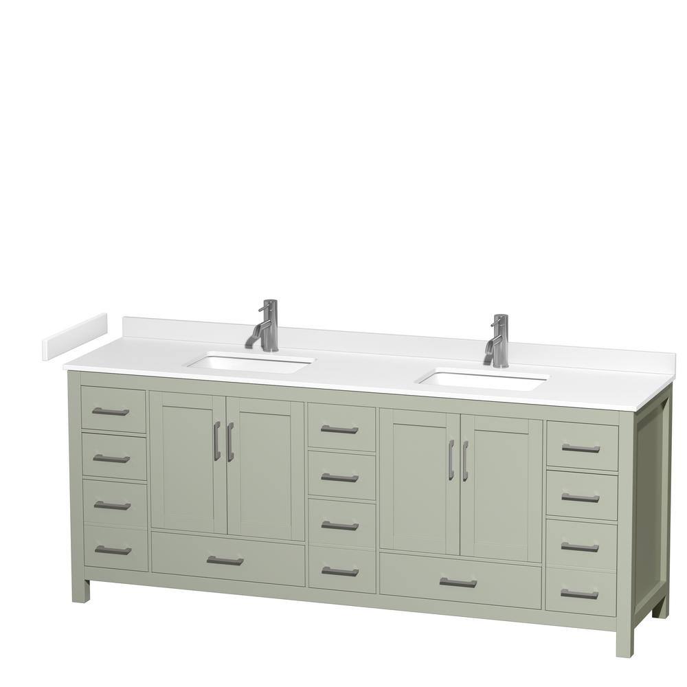 Wyndham Collection Sheffield 84 in. W x 22 in. D x 35 in . H Double Bath Vanity in Light Green with White Cultured Marble Top WCS141484DLGWCUNSMXX