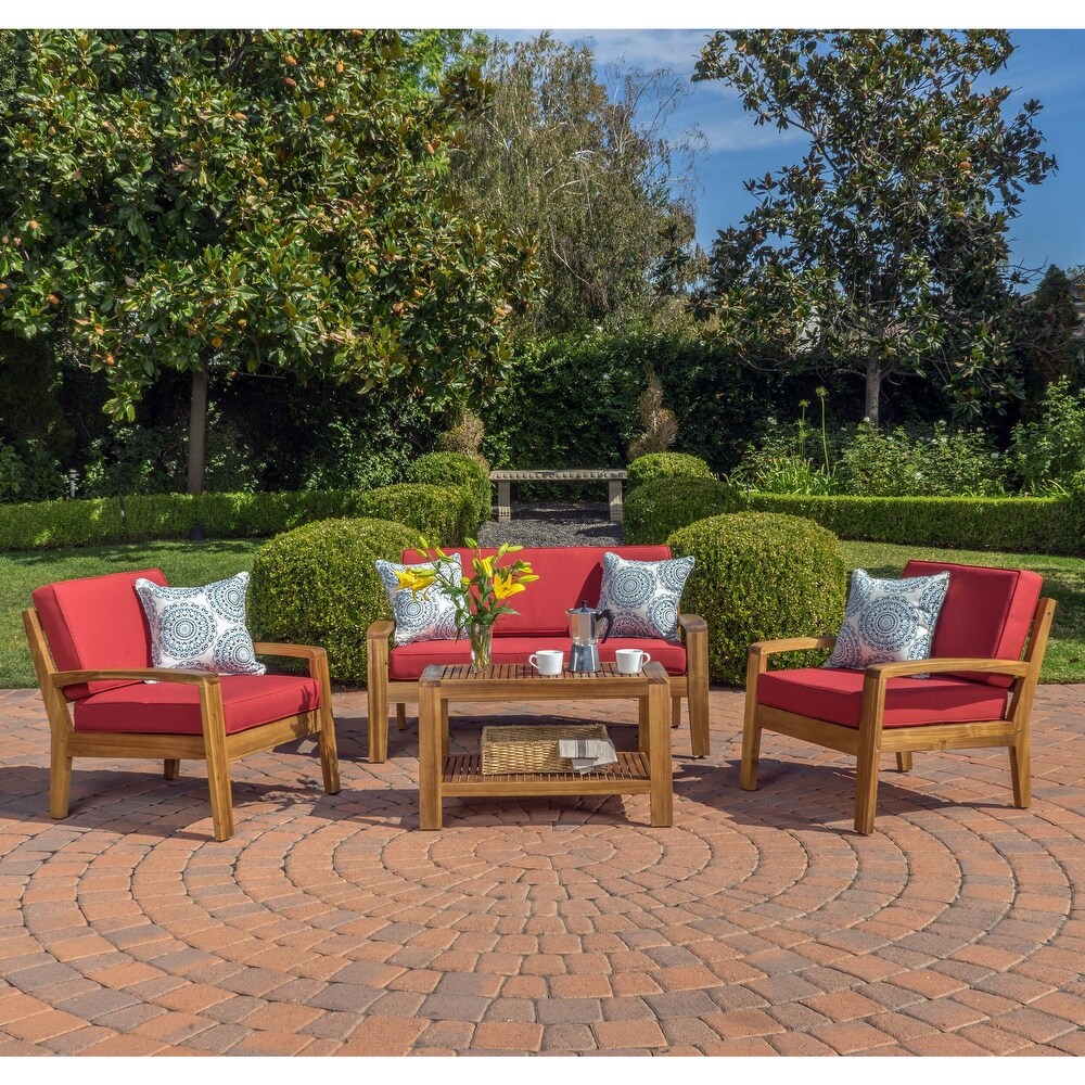 Grenada 4 pc. Outdoor Wood Chat Set by Christopher Knight Home