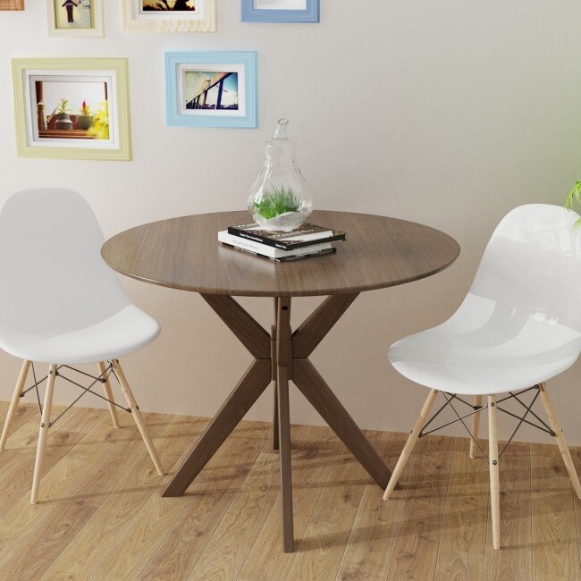 35 Inch Modern Round Wood Dining Table with Solid Legs   36\