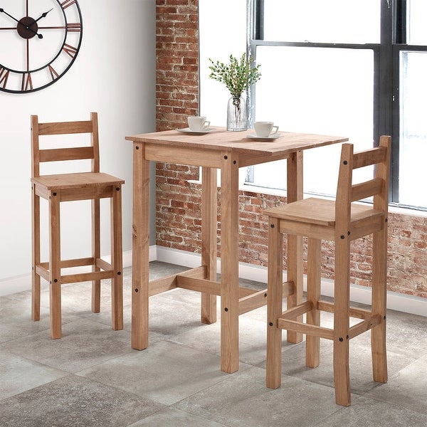 Wood Bar Height Dining Set of Drop Leaf Table and 2 Chairs Corona Collection | Furniture Dash