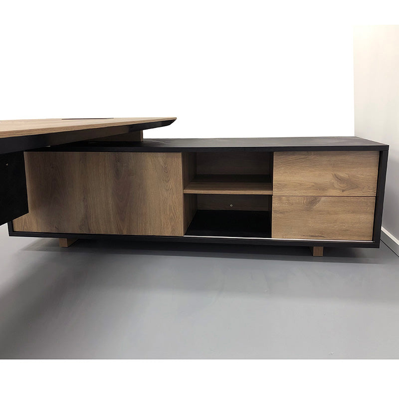 EASTON Executive Desk with Right Return 2.2-2.4m - Warm Oak & Black