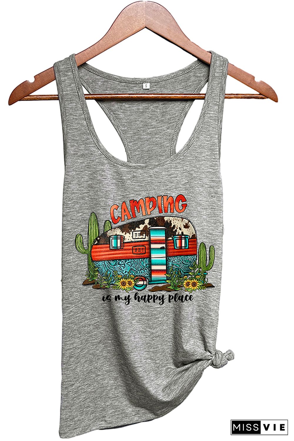 Camping is My Happy Place Printed Sleeveless Tank Top Wholesale