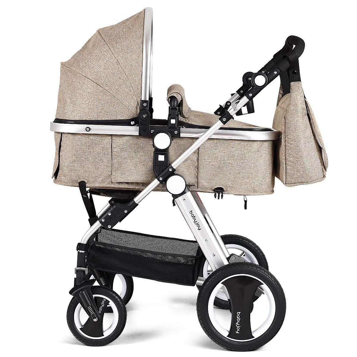 BABY JOY Baby Stroller, 2-in-1 Convertible Bassinet Reclining Stroller, Foldable Pram Carriage with 5-Point Harness