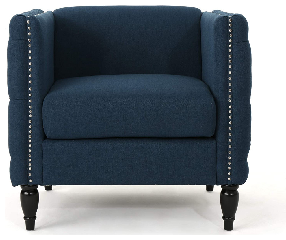 Modern Armchair  Padded Seat and Low Back With Outside Button Tufting  Navy Blue   Traditional   Armchairs And Accent Chairs   by Declusia  Houzz