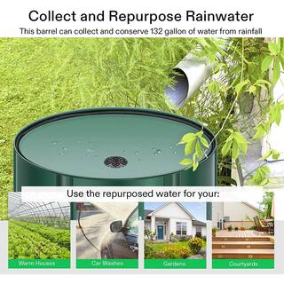 VIVOSUN 132 Gal. Collapsible Rain Barrel with wo Spigots and Overflow Kit in Green wal-RB-0003