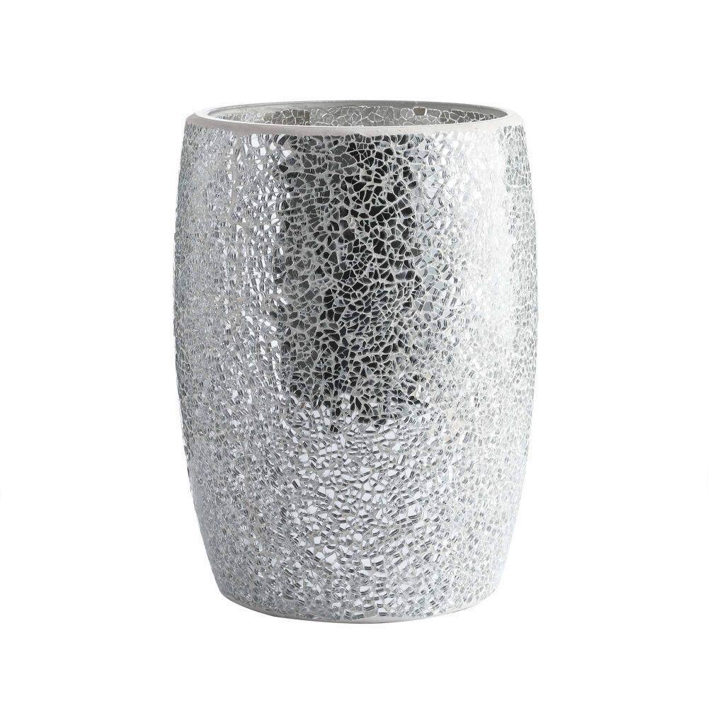 Dracelo Shiny Glass Bathroom Wastebasket in Silver B07K3XB325