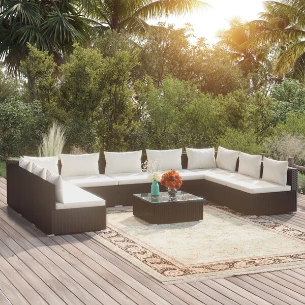 vidaXL Patio Lounge Set Outdoor Sectional Sofa Set Table Garden Poly Rattan