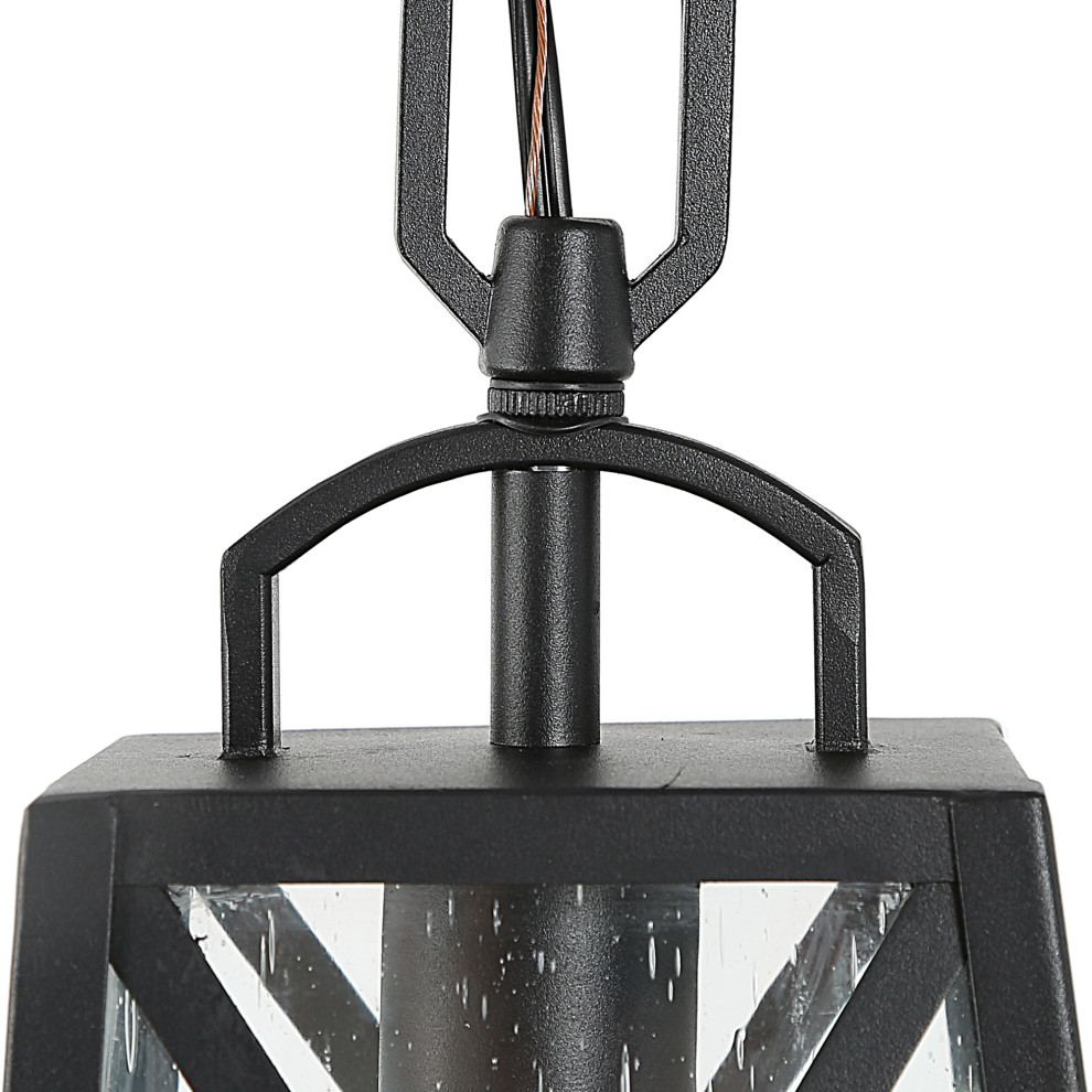 LNC Farmhouse 1 Light Black Cage Outdoor Hanging Lighting With Glass   Industrial   Outdoor Hanging Lights   by LNC  Houzz