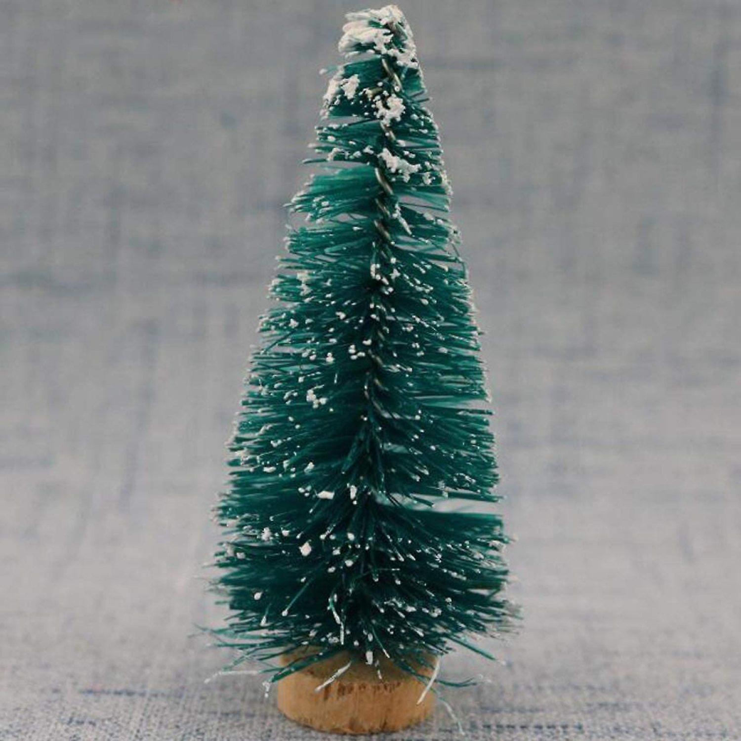 24 Pcs Mini Artificial Pine Trees Frosted Sisal Trees Christmas Tree With Wood Base Bottle Brush Trees Plastic Winter Snow Ornaments Tabletop Trees Fo