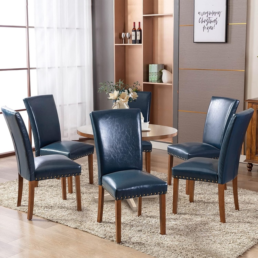 Upholstered Parsons Dining Chairs Set of 2/4  Fabric Dining Room Kitchen Side Chair with Nailhead Trim and Wood Legs