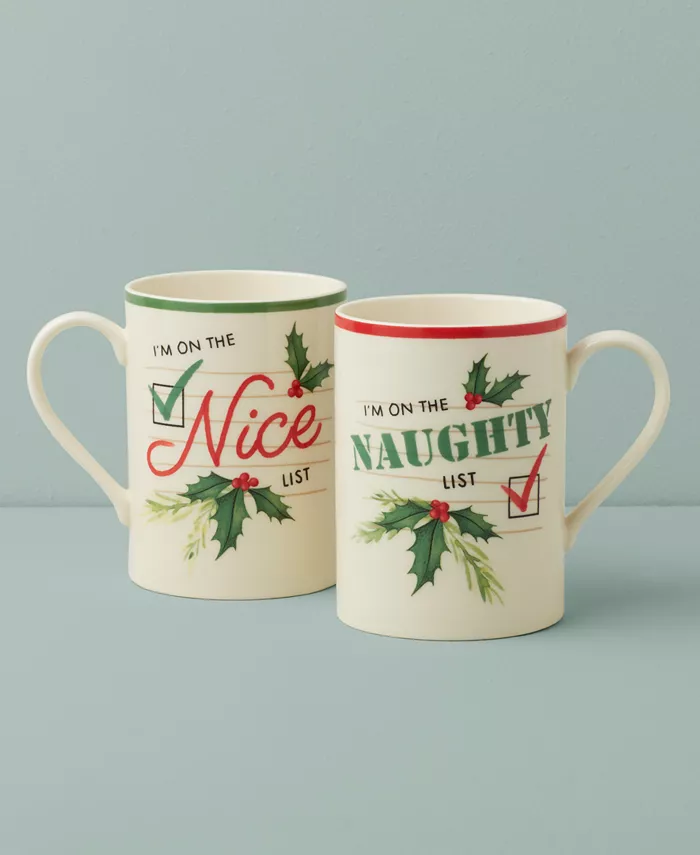 Lenox Naughty and Nice 2-Piece Printed Porcelain Mug Set