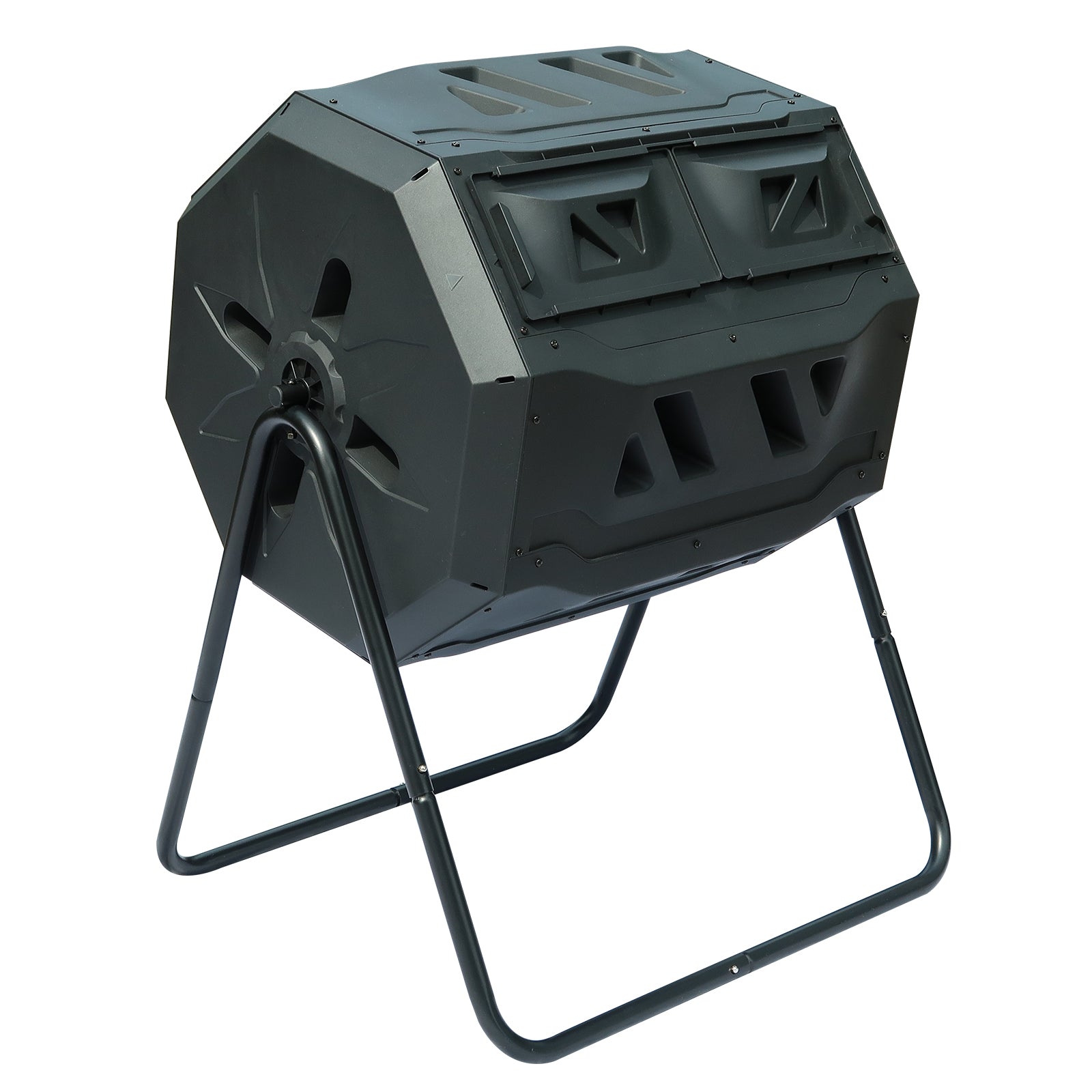 42 Gallon Large Outdoor Dual Chamber Compost Bin, Garden Patio Rotary Composter