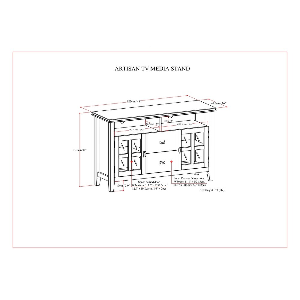 WYNDENHALL Stratford SOLID WOOD 48 inch Wide Contemporary TV Media Stand in Russet Brown For TVs upto 55 inches