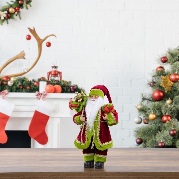 Red And Green Santa Claus With Gift Bag Christmas Figure