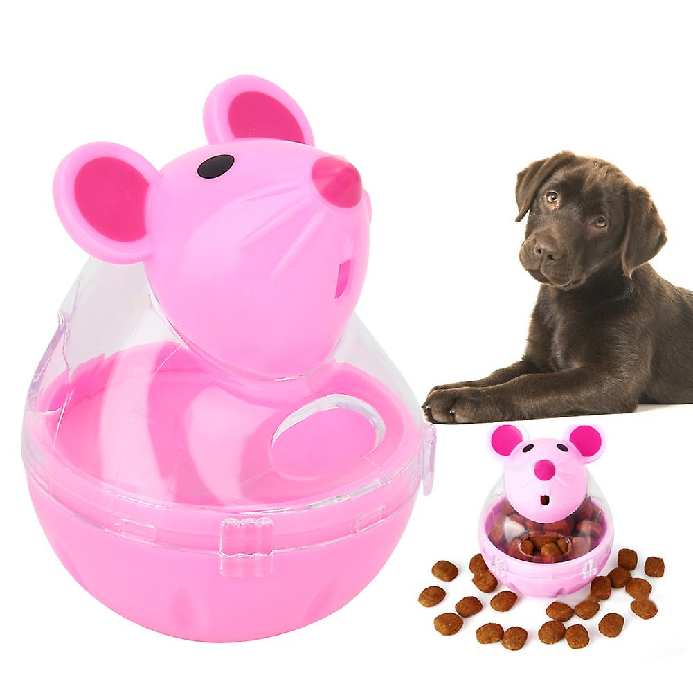 Pet Cat Dog Leakage Feeder Slow Food Dispenser Mice Tumbler Design Ball Toy(pink)