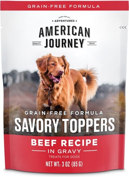 American Journey Savory Toppers Beef Recipe in Gravy Grain-Free Dog Food Topper， 3-oz pouches， case of 24