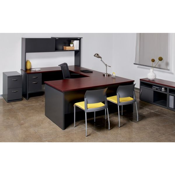 Lorell Mahogany Laminate/Charcoal Modular Desk Series